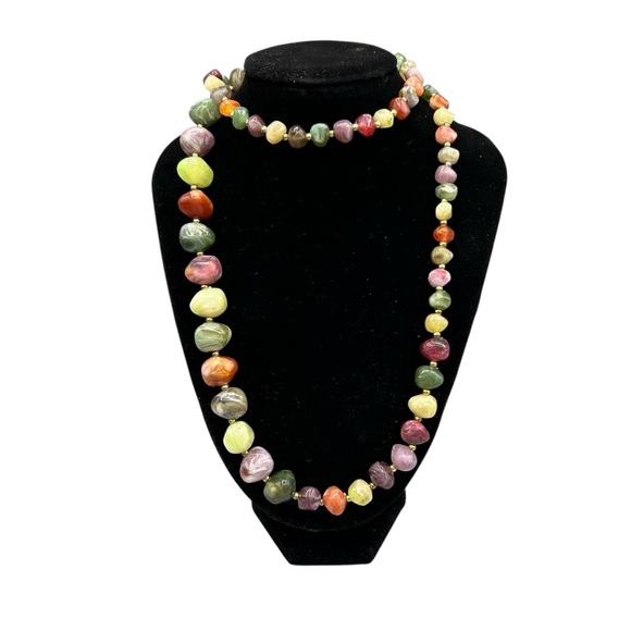 Vintage Chunky Multicolor Natural Stone Statement Necklace - Picture 7 of 10